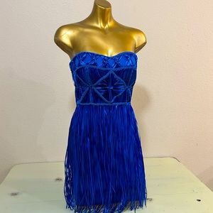 Blue Silky Strapless Bebe Dress